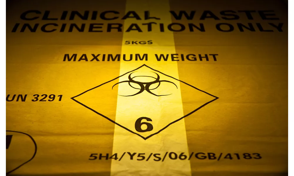 Photo of a clinical waste bag.