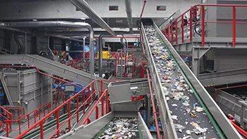 Inside of a Materials Recovery Facility operated by Veolia in Southwark, London.