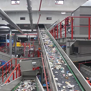 Photograph taken inside a Materials Recycling Facility operated by Veolia in Southwark, London.