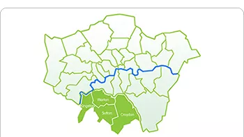 Map of London showing the location of the four SLWP boroughs.