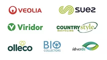 A montage image showing the logos of the SLWP's key commercial partners: Veolia, Viridor, Suez, CountryStyle, Ollec, Bio Collectors and idverde