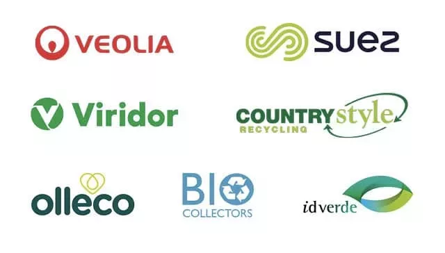 A montage image showing the logos of the SLWP's key commercial partners: Veolia, Viridor, Suez, CountryStyle, Ollec, Bio Collectors and idverde