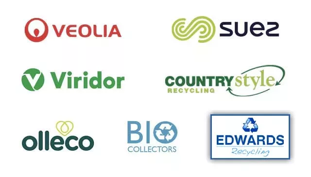 A montage image showing the logos of the SLWP's key commercial partners: Veolia, Viridor, Suez, CountryStyle, Ollec, Bio Collectors and Edwards Recycling